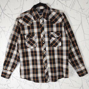 Wrangler Black Gold Plaid Pearl Snap Western Shirt
